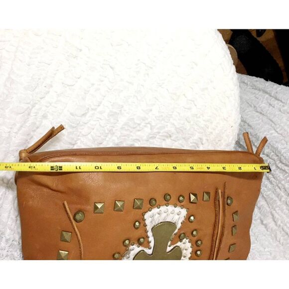 Ohh! Ashley Cross Design Brown/Tan Leather Bag - Picture 10 of 13